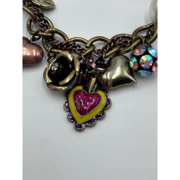Betsey Johnson Half Stretch Faux Pearl Multicolor Heart Flower Charm Bracelet - Picture 8 of 8